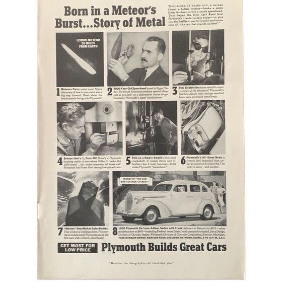 Vintage 1938 Plymouth Born in a Meteor’s Burst Ad Advertisement - Picture 4 of 5